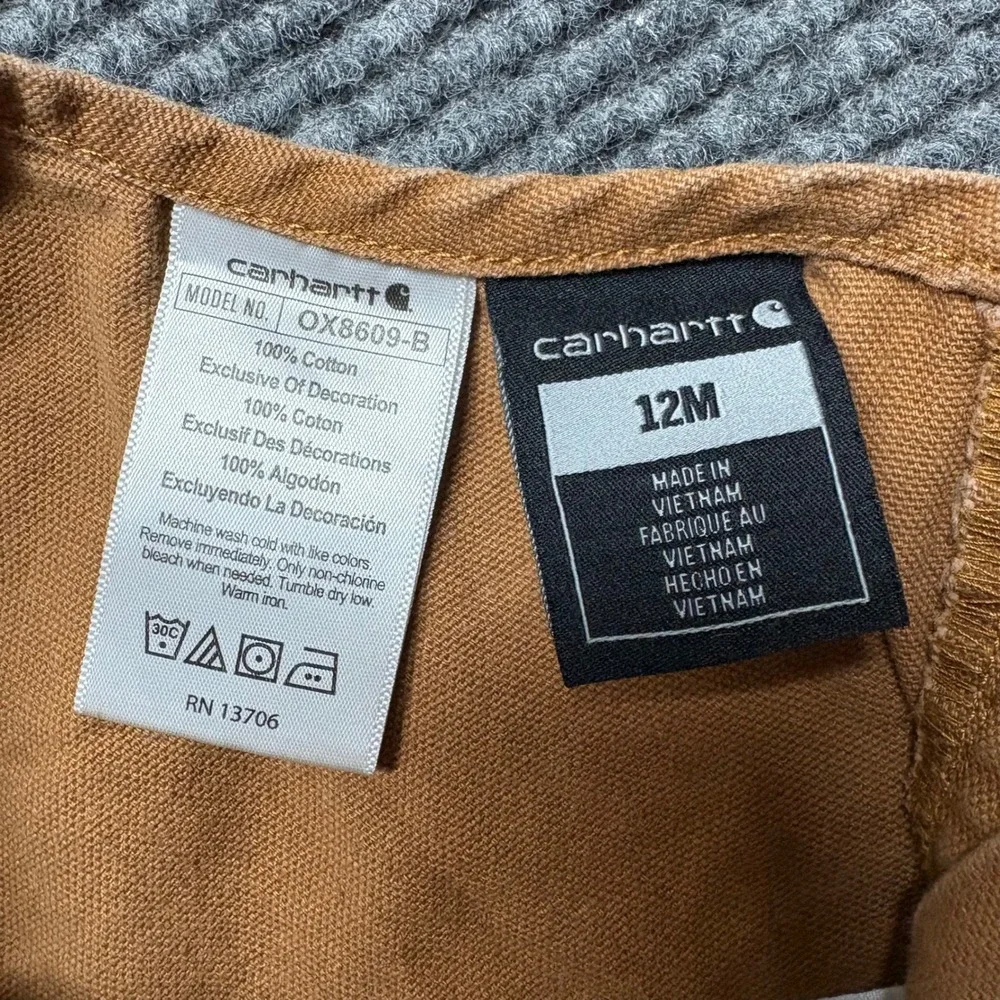 Carhartt Kids‎ 12M Duck Brown Canvas Bib Overalls OX8609-B Double Knee Snaps